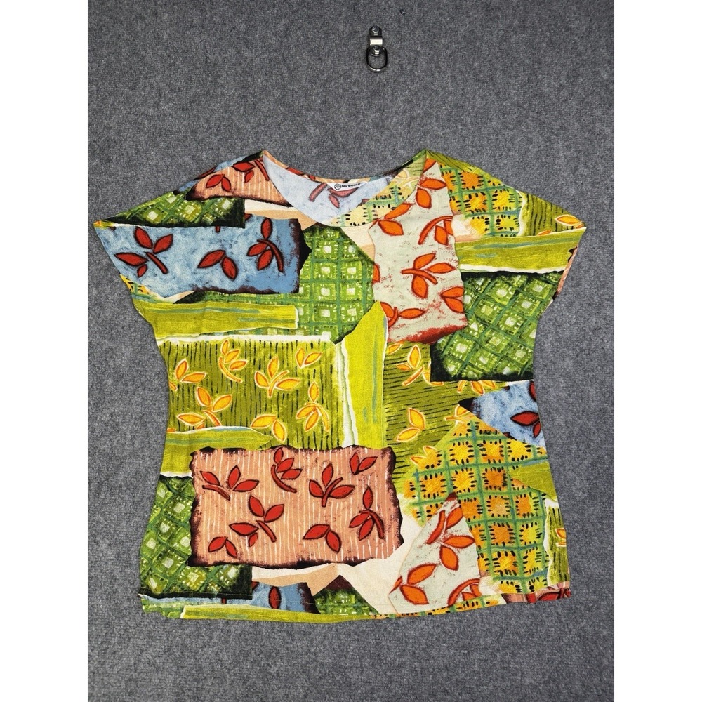 Women's Jams World Medley Mix Colorful Blouse Shirt Size Large Abstract Leaves